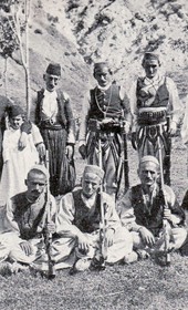 AD139: "With the kaimakam of Mirdita, Marka Gjoni, Don Domenico, Summa my dragoman, and the brothers and guards of the kaimakam" (Photo: Alexandre Degrand, 1890s).