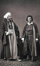 (1. left) hodja from Shkodra; (2. right) Christian priest from Shkodra (source: Les Costumes populaires de la Turquie en 1873, Constantinople 1873, plate 13)