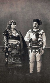 (1. right) peasant man from the Highlands; (2. left) peasant woman from the Highlands (source: Les Costumes populaires de la Turquie en 1873, Constantinople 1873, plate 17)