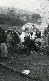 MSG044: Durrës: Albanian soldiers and irregular forces dancing to music, spring of 1914 (Marquis di San Giuliano Photo Collection).