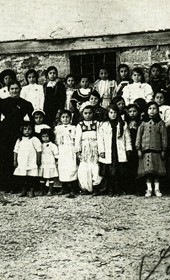 MSG092: Shkodra: Pupils of a girls' school and their teacher, August 1914 (Marquis di San Giuliano Photo Collection).