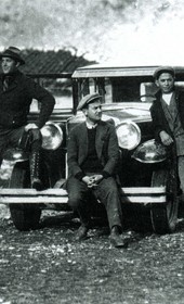“Dr. Coon (left), with his guide-interpreter, S. Frashëri (center), and their chauffeur, shown leaning against the car that took them from Shkodër to Tirana, upon the completion of the expedition” (Photo: Carleton Coon 1929).