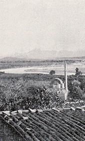 AD120: "The floodplain of the Drin at Shkodra" and the Lead Mosque (Photo: Alexandre Degrand, 1890s).