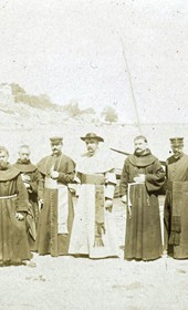 Jäckh114: "Albanian clergymen: Franciscans, lay priests and Jesuits at Lake Shkodra" (Photo: Ernst Jäckh, ca. 1910. Courtesy of Rare Books and Manuscript Library, Columbia University, New York, 130114-0006).